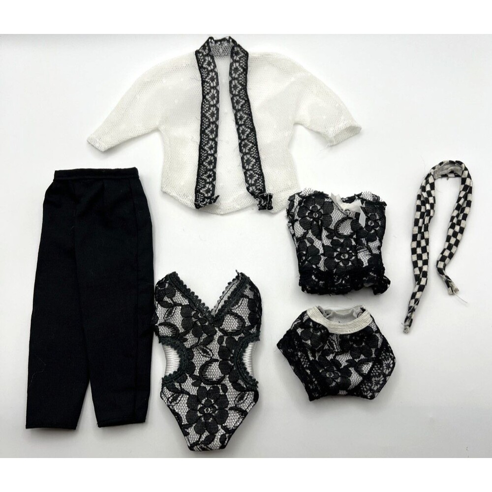 Vintage Barbie Lot of 6 Black/White: Black Lace Lingerie Outfits, Plus More!